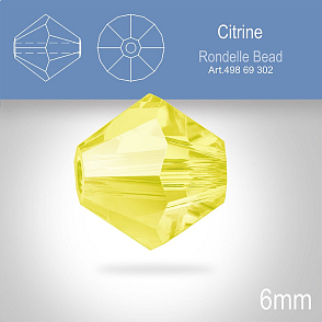 PRECIOSA Bicone MC BEAD (sluníčko) velikost 6mm. Barva Citrine. Balení 18ks .