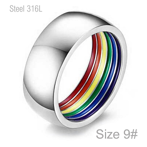 Prsten z chirurgické ocele R 0062 s barevnými proužky vně o velikosti 9