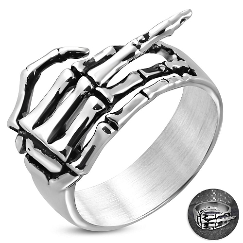 Ocelový prsten RMT 257 s kostrou ruky ve stylu "Biker" o velikosti 11