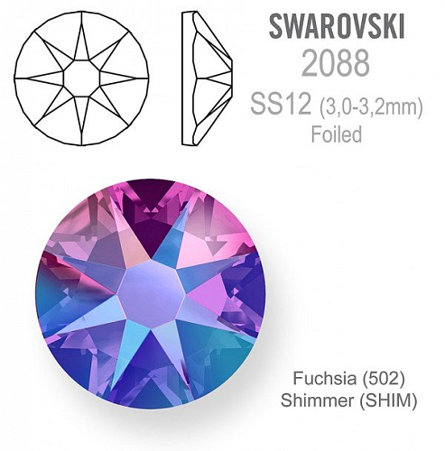 SWAROVSKI 2088 XIRIUS FOILED velikost SS12 barva Fuchsia Shimmer 