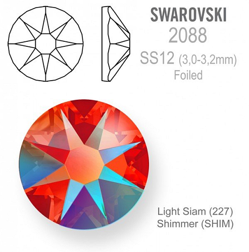 SWAROVSKI 2088 XIRIUS FOILED velikost SS12 barva Light Siam Shimmer 
