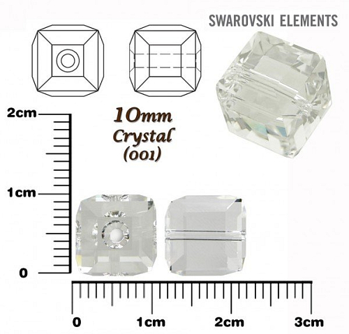 SWAROVSKI CUBE Beads 5601 barva CRYSTAL velikost 10mm.