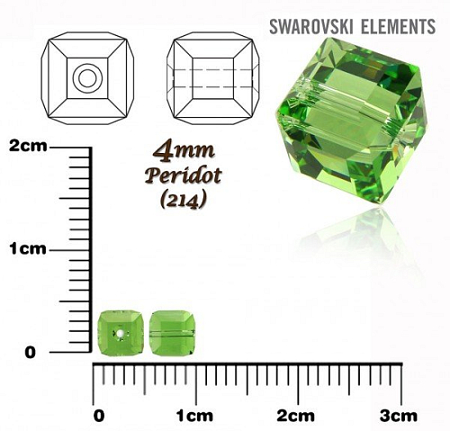 SWAROVSKI CUBE Beads 5601 barva PERIDOT velikost 4mm.