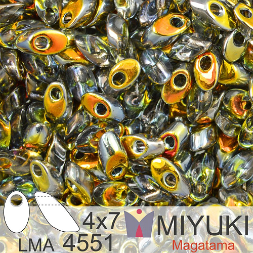 Korálky MIYUKI tvar Long MAGATAMA velikost 4x7mm. Barva LMA-4551 Crystal/Marea(VM). Balení 5g