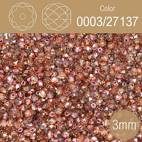 Korálky BROUŠENÉ 3mm. Barva 0003/27137 průhledná s pokovem. Balení 150Ks.