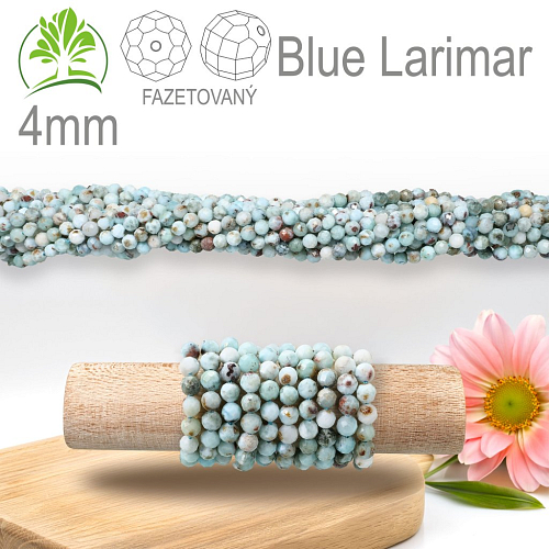 Korálky z minerálů Larimar Blue Fazetovaný přírodní polodrahokam. Velikost pr.4mm. Balení 95Ks.