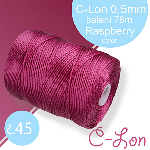 Nylonová nit C-Lon pevná korálková nit. Barva 45 Raspberry. Síla nitě 0,5mm. Balení 78m na cívce.