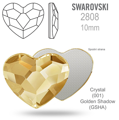 SWAROVSKI 2808 Heart Flat Back Foiled velikost 10mm. Barva Crystal (001) Golden Shadow (GSHA)