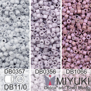Korálky Miyuki Delica 11/0. Barevné variace č. 28 DB0356, DB0357,  DB1066. Balení 3x5g