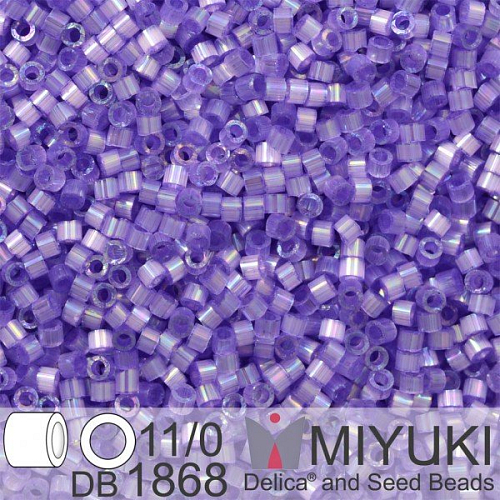 Korálky Miyuki Delica 11/0. Barva Silk Inside Dyed Lilac AB DB1868. Balení 5g.