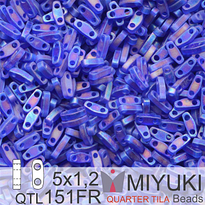 Korálky Miyuki QuarterTila. Barva Matte Transparent Cobalt AB QTL 151FR Balení 3g