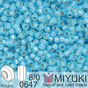 Korálky Miyuki Round 8/0. Barva 0647 Dyed Aqua Silverlined Alabaster. Balení 5g