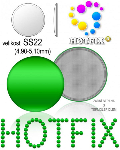 Kovové NAILHEAD HOTFIX nažehlovací polotovary. Velikost SS22 (4,90-5,10mm) Tl.0,6mm. Barva 013 ZELENÁ (lesklá ocelová). Balení 50Ks.