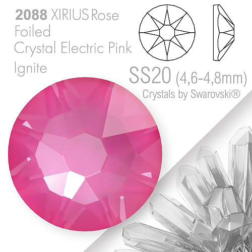 SWAROVSKI  XIRIUS Rose 2088 Foiled. Barva Crystal Electric Pink Ignite velikost SS20 (4,6-4,8mm). Balení 15Ks.