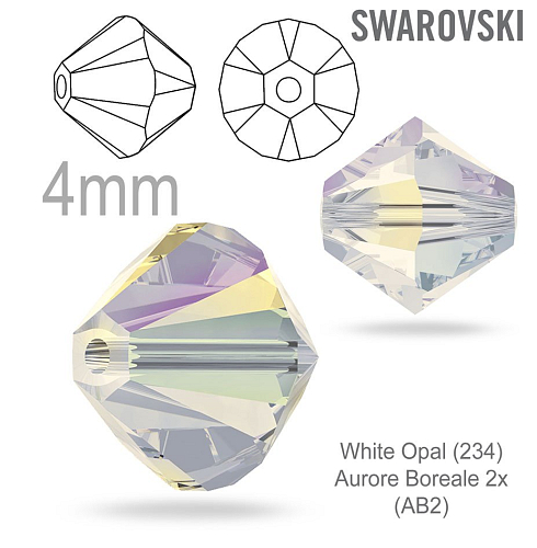 SWAROVSKI XILION BEAD 5328 barva White Opal (234) Aurore Boreale 2x (AB2) velikost 4mm. Balení 20Ks. 