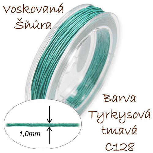 Voskovaná šňůra-síla 1,0mm v barva Tyrkysová Tm, číslo C128