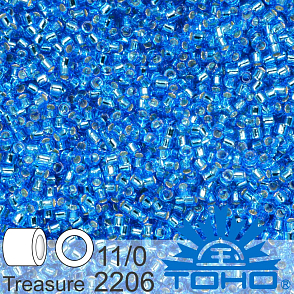 Korálky TOHO tvar TREASURE (válcové). Velikost 11/0. Barva č.2206 Transparent Silver-Lined Blue Topaz. Balení 5g