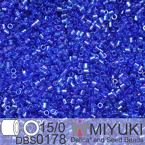 Korálky Miyuki Delica 15/0. Barva DBS 0178 Transparent Cobalt AB. Balení 2g.