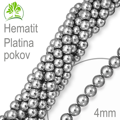 Korálky z minerálů Hematit Platina pokovený přírodní polodrahokam. Velikost pr.4mm. Balení 18Ks.