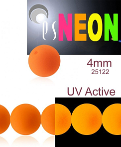 Korálky NEON (UV Active) velikost 4mm barva 25122 oranžová. Balení 31Ks. 