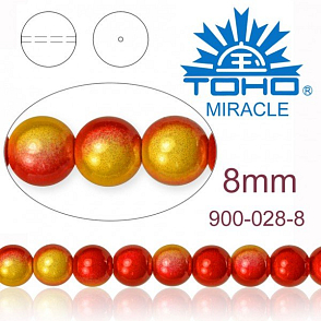 MIRACLE beads original Japan. Velikost 8mm. Barva 028 YELLOW RED TWO TONE. 