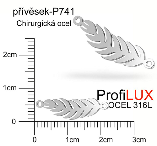 Přívěsek Chirurgická Ocel ozn-P741 VĚTVIČKA 2x otvor velikost 22x6mm. Řada přívěsků ProfiLUX