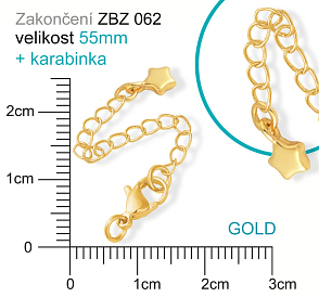Zakončovací řetízek s KARABINKOU ozn. ZBZ 062. Barva (pokov) GOLD.