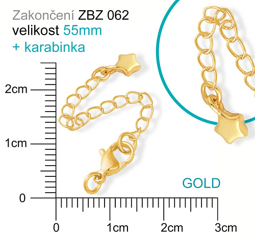 Zakončovací řetízek s KARABINKOU ozn. ZBZ 062. Barva (pokov) GOLD.