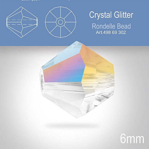 PRECIOSA Bicone MC BEAD (sluníčko) velikost 6mm. Barva CRYSTAL GLITTER. Balení 18ks .