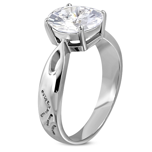 Ocelový prsten RCZ 026 s velkým krystalovým kamínem o velikosti 8