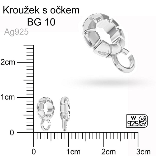 Kroužek s očkem  ozn.BG 10 Velikost pr. 7,0mm otvor 4,0mm. Materiál Stříbro Ag 925.váha 0,49 g.