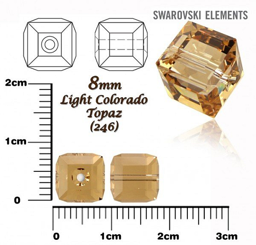SWAROVSKI CUBE Beads 5601 barva LIGHT COLORADO TOPAZ velikost 8mm.