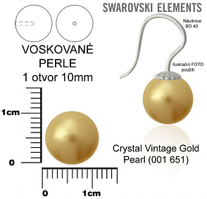 SWAROVSKI 5818 Voskované Perle 1otvor barva 651 CRYSTAL VINTAGE GOLD PEARL velikost 10mm. 