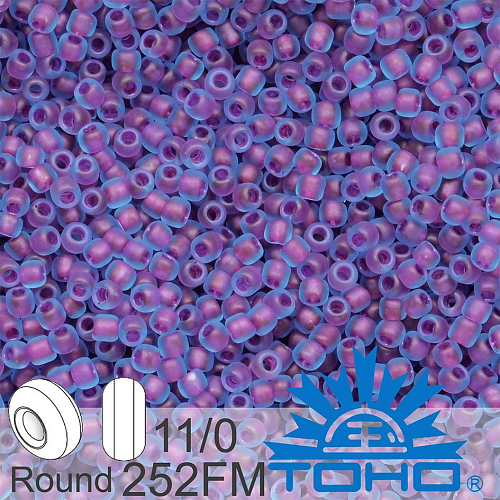 Korálky TOHO tvar ROUND (kulaté). Velikost 11/0. Barva č.252FM-Inside-Color Frosted Aqua/Purple Lined . Balení 8g.