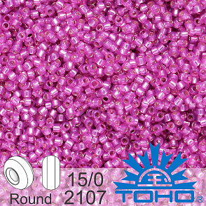 Korálky TOHO tvar ROUND (kulaté). Velikost 15/0. Barva č. 2107-Silver-Lined Milky Hot Pink. Balení 5g.