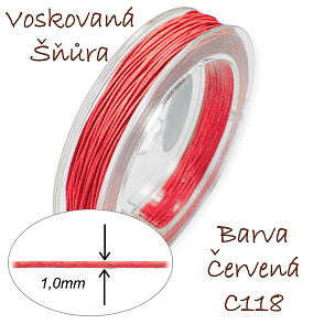 Voskovaná šňůra-síla 1,0mm v barvě červené číslo C118