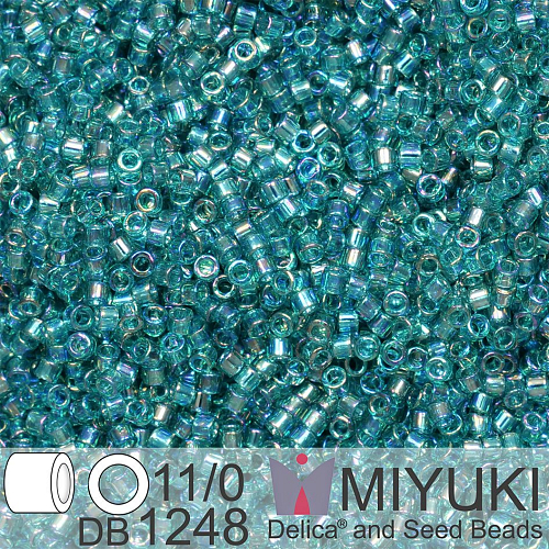 Korálky Miyuki Delica 11/0. Barva Tr Caribbean Teal AB DB1248. Balení 5g