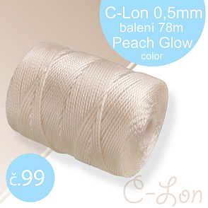 Nylonová nit C-Lon pevná korálková nit. Barva 99 Peach Glow. Síla nitě 0,5mm. Balení 78m na cívce.