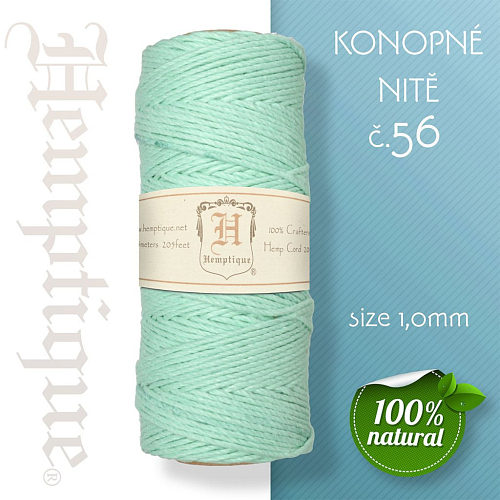 Konopná nit HEMP CORD síla nitě 1,0mm. METRÁŽ Barva č.56 Azurová