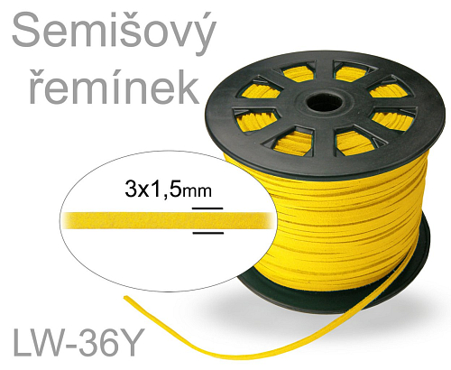 SEMIŠOVÁ šňůra plochá. Ozn.- LW-36Y. Barva YELLOW (ŽLUTÁ). Velikost šířka 3mm tl.1,5mm. 