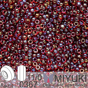 Korálky Miyuki Round 11/0. Barva 0367 Garnet Lined Ruby AB. Balení 5g.