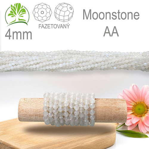 Korálky z minerálů Moonstone AA (Měsíční Kámen) Fazetovaný  přírodní polodrahokam. Velikost pr.4mm. Balení 90Ks.