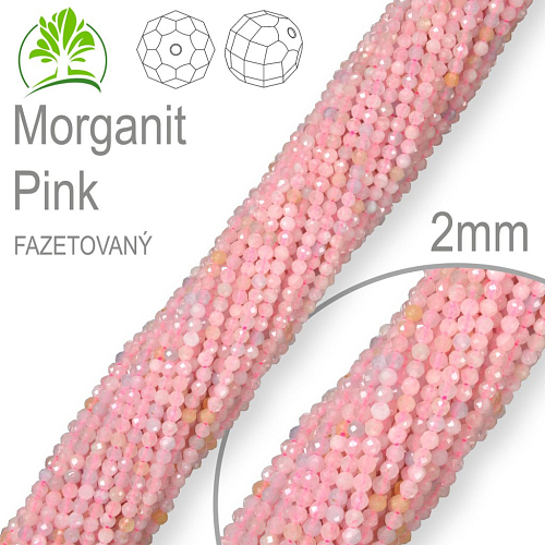 Korálky z minerálů Morganit Pink Fazetovaný přírodní polodrahokam. Velikost pr.2mm. Balení 190Ks.