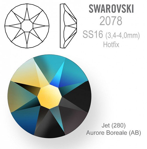 SWAROVSKI ´xirius rose HOTFIX 2078 velikost SS16 barva Jet Aurore Boreale