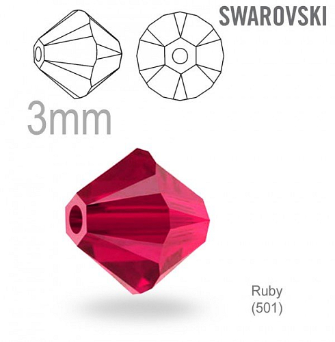 Swarovski XILION Bead  5328 barva Ruby  velikost 3mm. Balení 20Ks. 