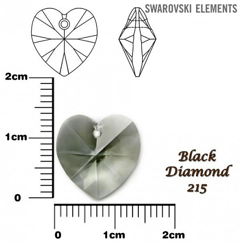 SWAROVSKI Heart Pendant barva Crystal BLACK DIAMOND velikost 14,4x14mm.