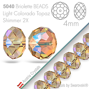 SWAROVSKI Briolette Beads 5040. Barva Light Colorado Topaz Shimmer 2X. Velikost 4mm