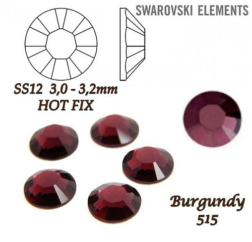SWAROVSKI xirius rose HOT-FIX velikost SS12 barva BURGUNDY 