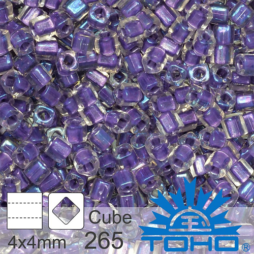 Korálky TOHO Cubes 6/0. Barva 265 Inside-Color Rainbow Crystal/Metallic Purple-Lined . Balení 10g. 