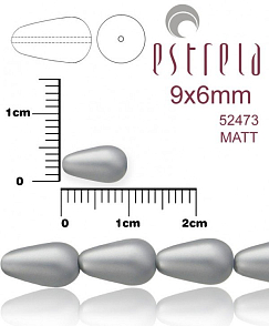 VOSKOVANÉ korále tvar kapka. Velikost 9x6mm. Barva 52473 MATT (matná šedá). Balení 10ks na návleku. 